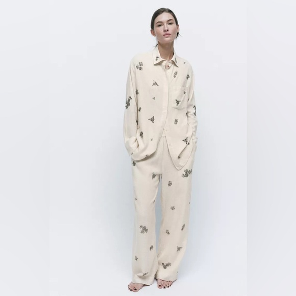 NWT ZARA JEWELED LINEN SHIRT - Picture 6 of 10